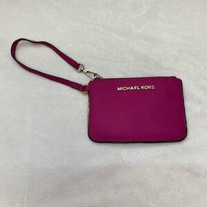 MICHAEL Michael Kors Fuchsia Pink Saffiano Leather Wristlet Small Wallet L6” W4”